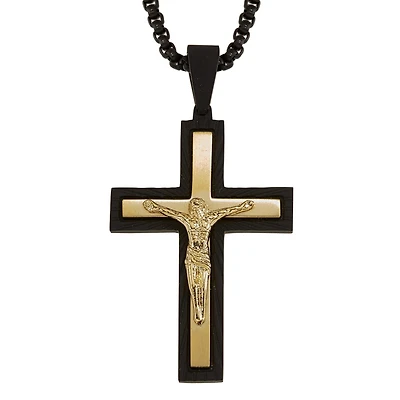Crucifix Mens Stainless Steel Cross 24 Inch Pendant Necklace