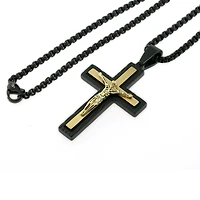Crucifix Mens Stainless Steel Cross 24 Inch Pendant Necklace