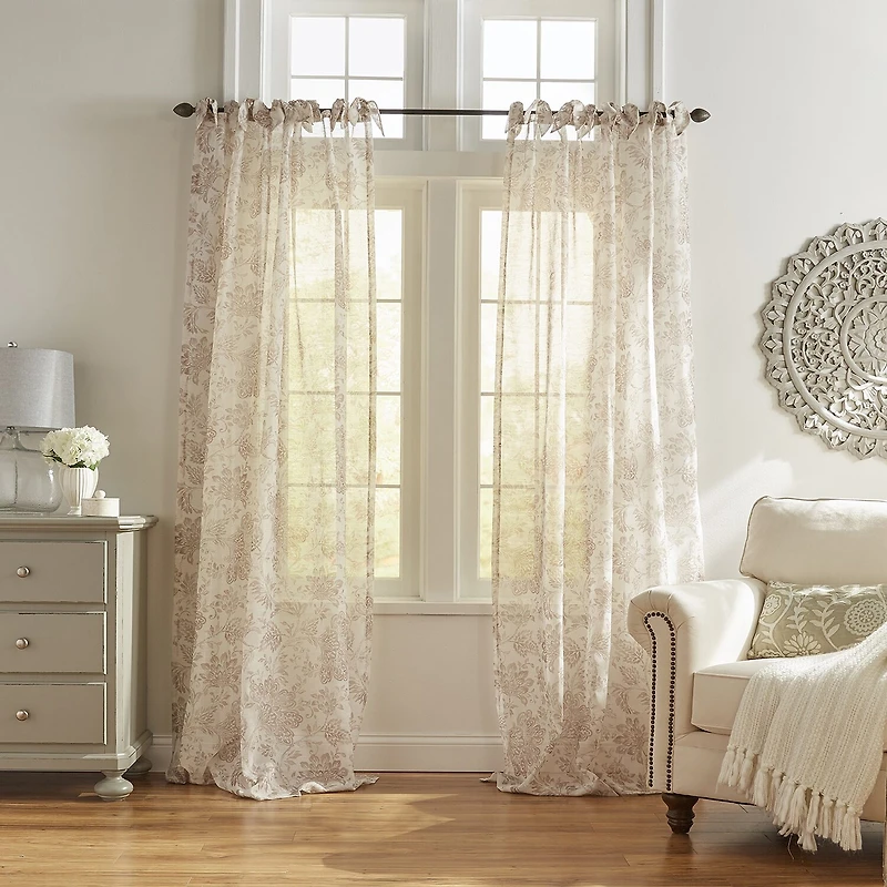 Threadmade Westport Tie Top Sheer Single Curtain Panel