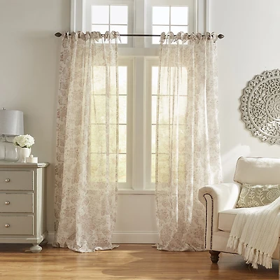 Elrene Home Fashions Westport Tie Top Sheer Single Curtain Panel