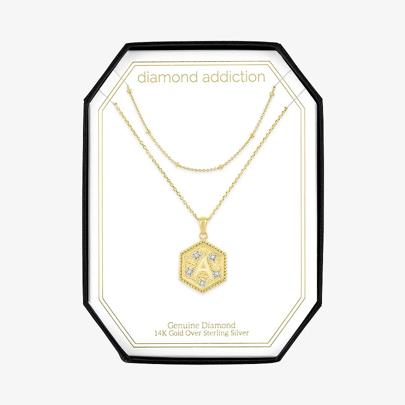 Intial "A" Womens Diamond Accent Natural White 14K Gold Over Silver 2-pc. Necklace Set