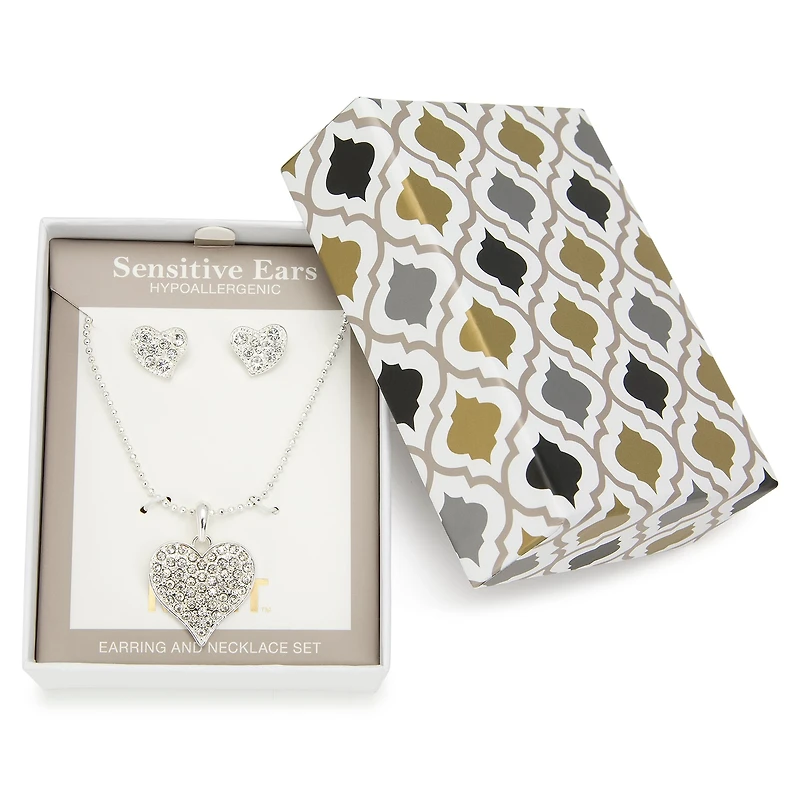 Mixit Womens Crystal Heart Hypoallergenic 2-pc. Jewelry Set