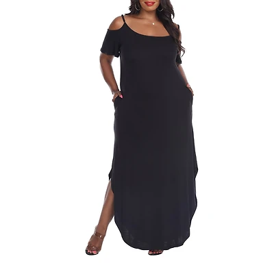 White Mark Lexi Womens Plus Scoop Neck Short Sleeve Cold Shoulder Maxi Dress