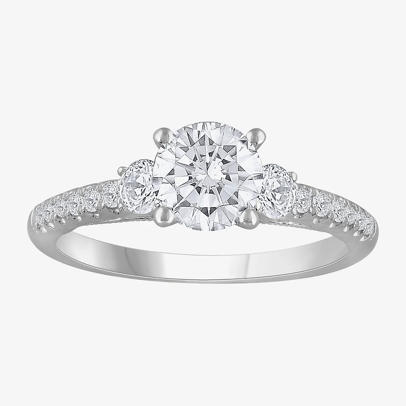 H-I / Si1) Womens 1 1/ CT. T.W. Lab Grown White Diamond 14K Gold Round Side Stone Engagement Ring