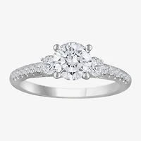 H-I / Si1) Womens 1 1/ CT. T.W. Lab Grown White Diamond 14K Gold Round Side Stone Engagement Ring