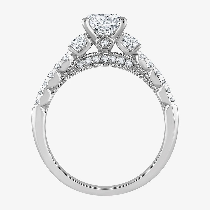 H-I / Si1) Womens 1 1/ CT. T.W. Lab Grown White Diamond 14K Gold Round Side Stone Engagement Ring