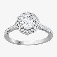 (H-I / Si1) Womens 1 1/4 CT. T.W. Lab Grown White Diamond 14K Gold Round Side Stone Halo Engagement Ring