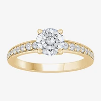H-I / Si1) Womens 1 1/ CT. T.W. Lab Grown White Diamond 14K Gold Round Side Stone Engagement Ring