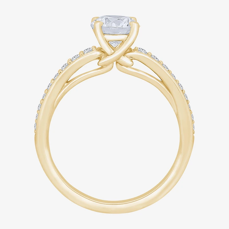 H-I / Si1) Womens 1 1/ CT. T.W. Lab Grown White Diamond 14K Gold Round Side Stone Engagement Ring