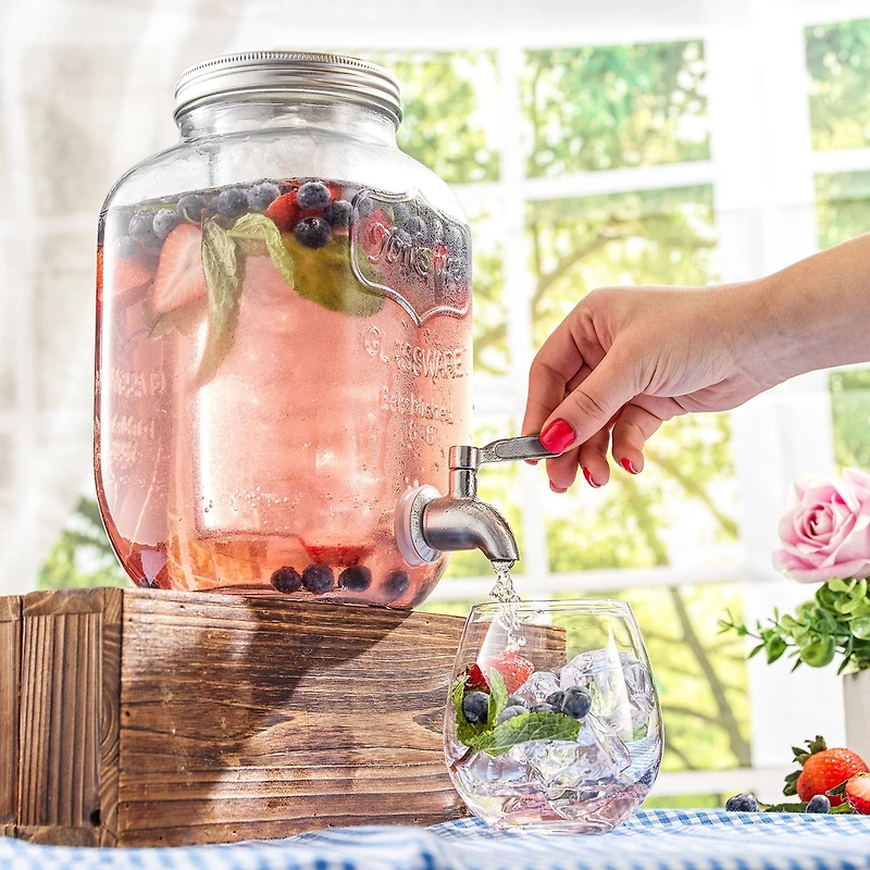 Joyjolt Glass Drink With Spigot; Ice Infuser; & Fruit Infuser - 1 Gallon Beverage Dispenser