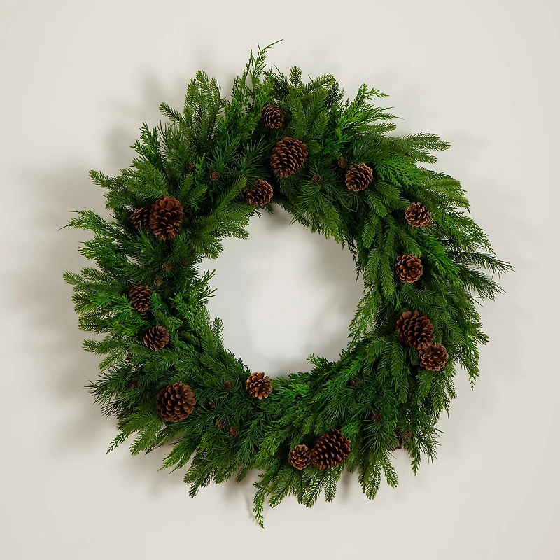 Nearly Natural 30in Mixed Pine Wreath With Pinecones Wreath