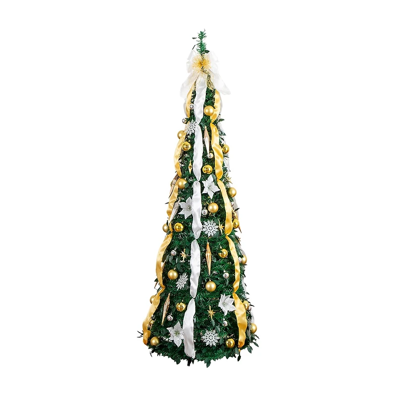 Nearly Natural Foot Pre-Lit Collapsible Pre-Decorated Pine Christmas Tree