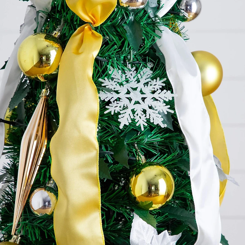 Nearly Natural Foot Pre-Lit Collapsible Pre-Decorated Pine Christmas Tree
