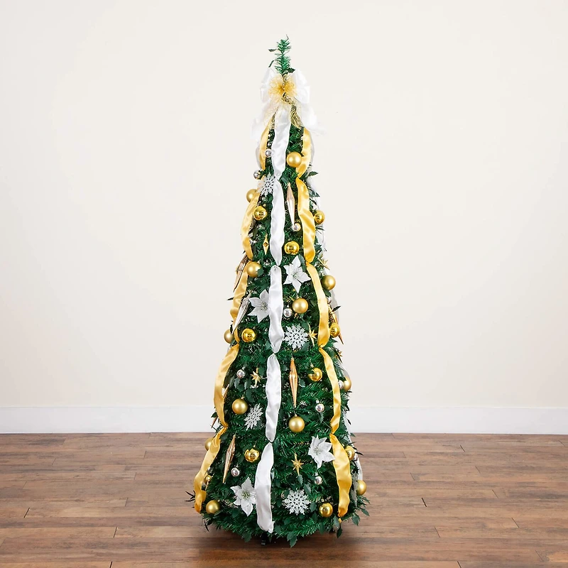 Nearly Natural Foot Pre-Lit Collapsible Pre-Decorated Pine Christmas Tree