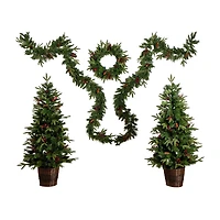 Nearly Natural 5 Pc Garlends And Wreath Set 5 Foot Pre-Lit Pine Christmas Tree