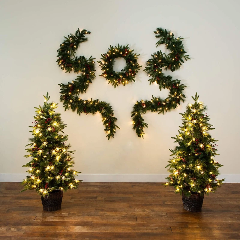 Nearly Natural 5 Pc Garlends And Wreath Set 5 Foot Pre-Lit Pine Christmas Tree