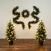 Nearly Natural 5 Pc Garlends And Wreath Set 5 Foot Pre-Lit Pine Christmas Tree