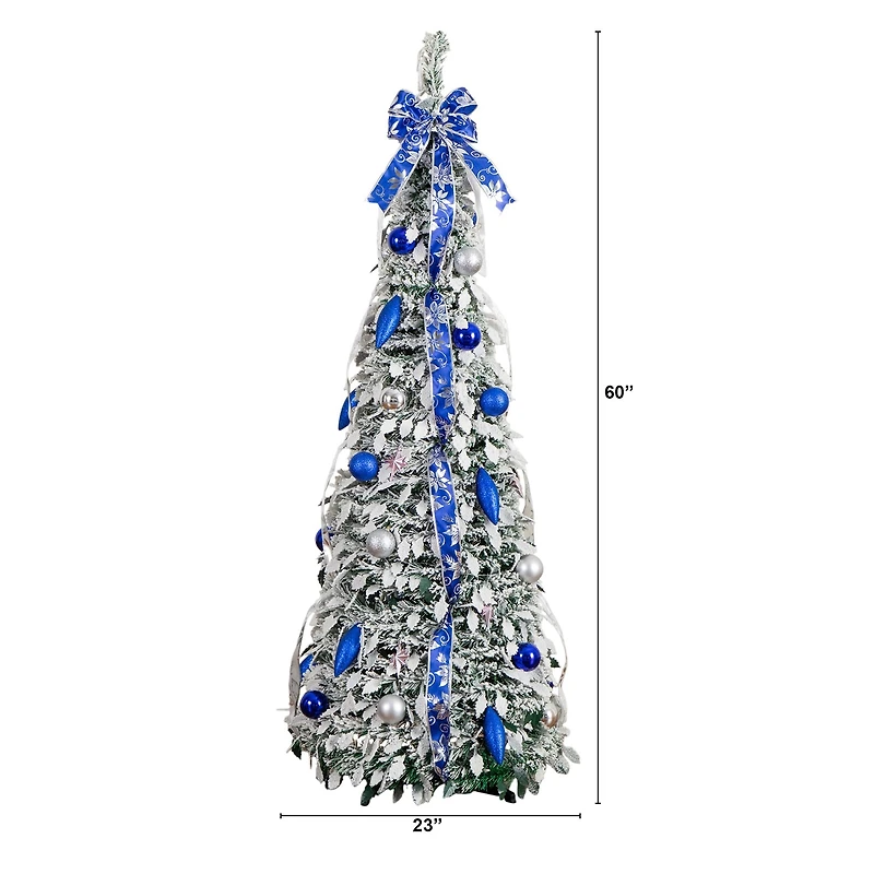 Nearly Natural 5 Foot Pre-Lit Flocked Collapsible Pine Christmas Tree
