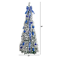 Nearly Natural 5 Foot Pre-Lit Flocked Collapsible Pine Christmas Tree