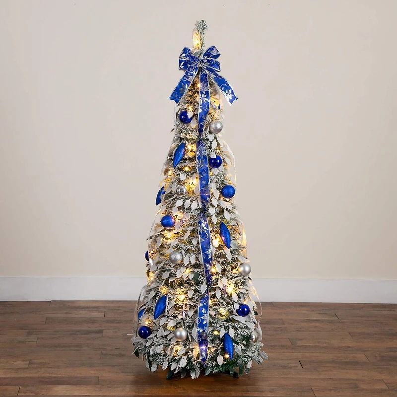 Nearly Natural 5 Foot Pre-Lit Flocked Collapsible Pine Christmas Tree