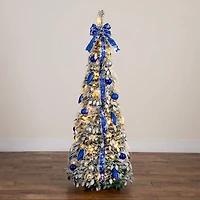 Nearly Natural 5 Foot Pre-Lit Flocked Collapsible Pine Christmas Tree