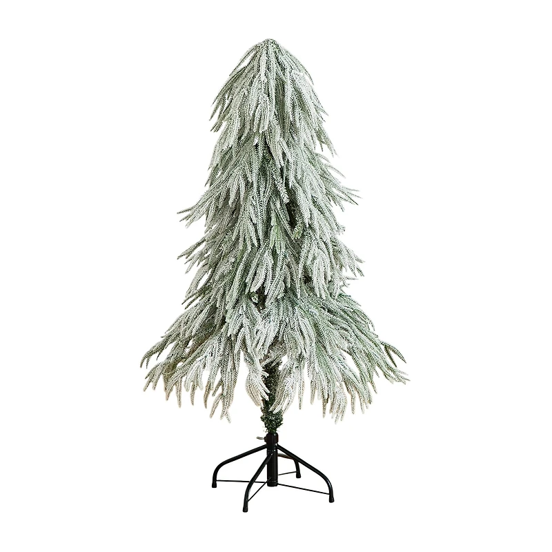 Nearly Natural 4 Foot Pre-Lit Flocked Pine Christmas Tree