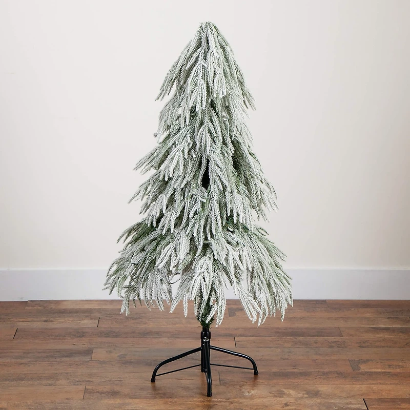 Nearly Natural 4 Foot Pre-Lit Flocked Pine Christmas Tree