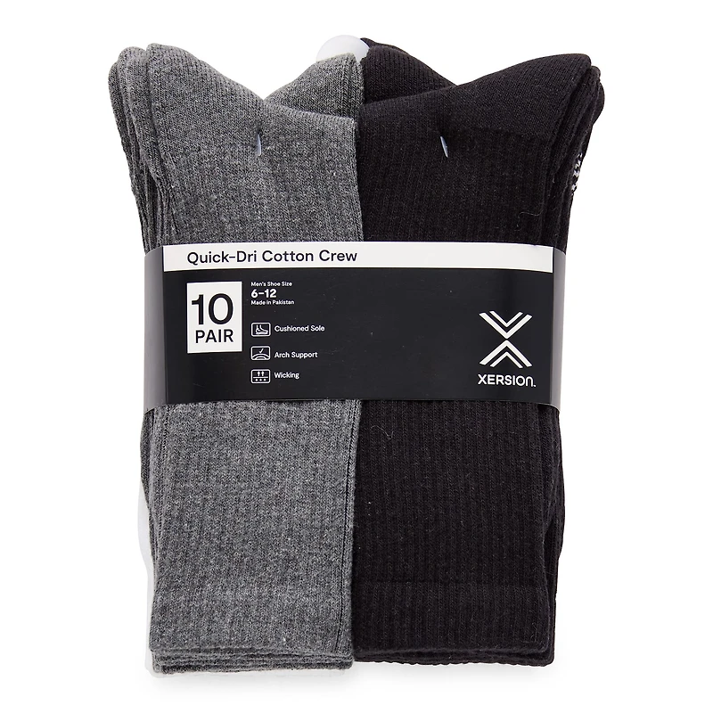 Xersion Quick-Dri Mens 10 Pair Crew Socks