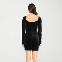 City Triangle Womens Juniors Square Neck Long Sleeve Fitted Velvet Bodycon Dress