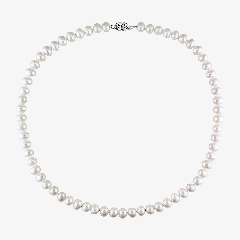 Womens White Sterling Silver 18 Inch Strand Necklace