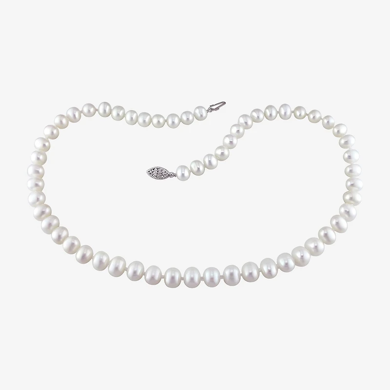Womens White Sterling Silver 18 Inch Strand Necklace