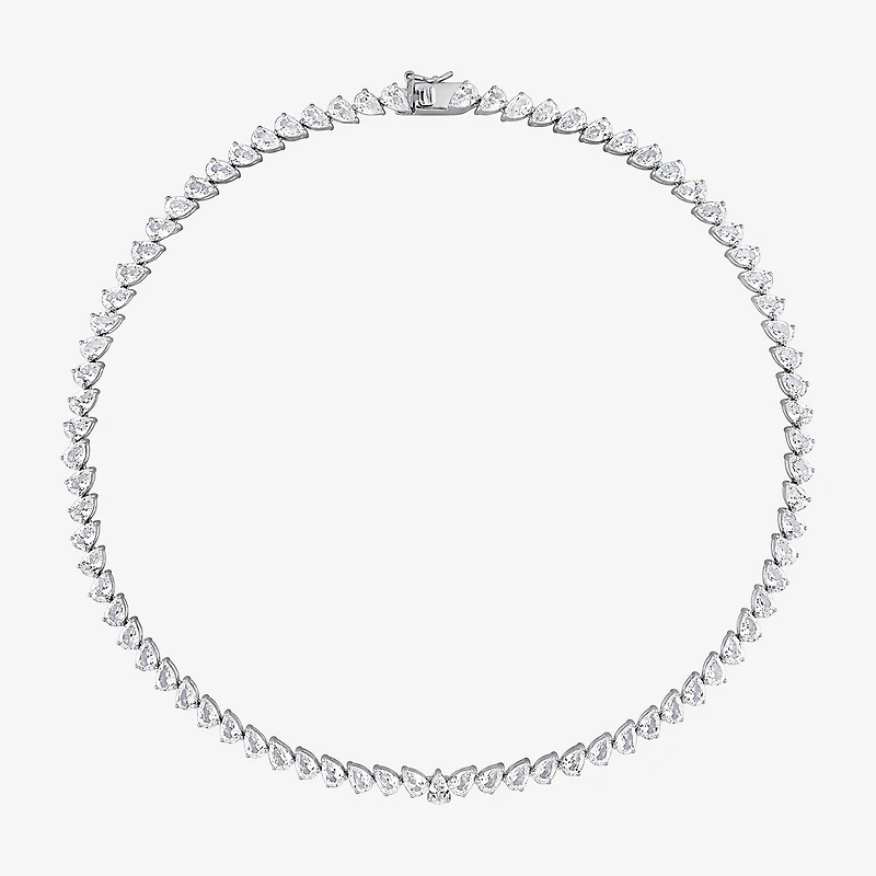 Womens Sapphire Sterling Silver 18 Inch Tennis Necklace