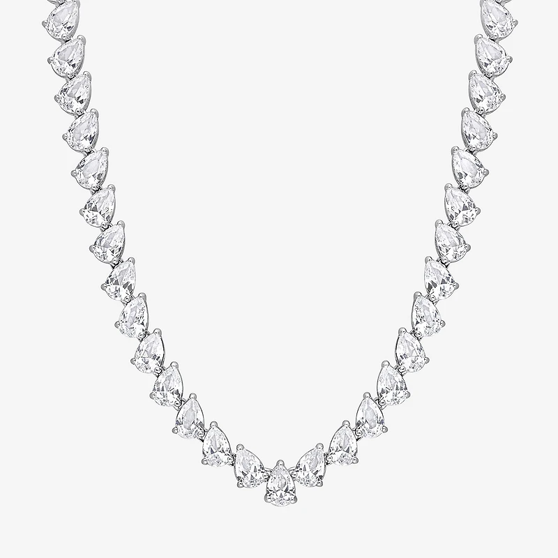 Womens Sapphire Sterling Silver 18 Inch Tennis Necklace