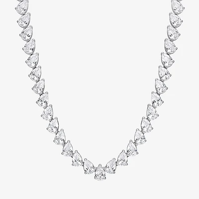 Womens White Sapphire Sterling Silver 18 Inch Tennis Necklace