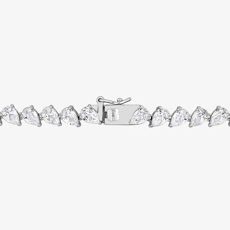 Womens Sapphire Sterling Silver 18 Inch Tennis Necklace