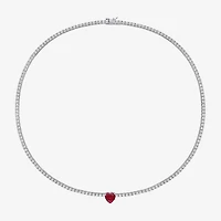 Womens Red Ruby Sterling Silver 15 Inch Tennis Necklace