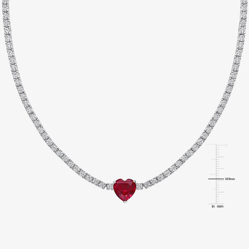 Womens Red Ruby Sterling Silver 15 Inch Tennis Necklace