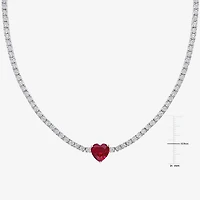 Womens Red Ruby Sterling Silver 15 Inch Tennis Necklace