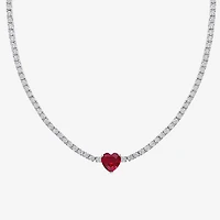 Womens Red Ruby Sterling Silver 15 Inch Tennis Necklace