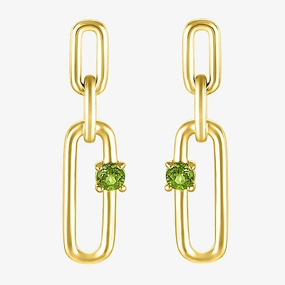 Womens Genuine Green Peridot 14K Gold Over Silver Paperclip Drop Earrings