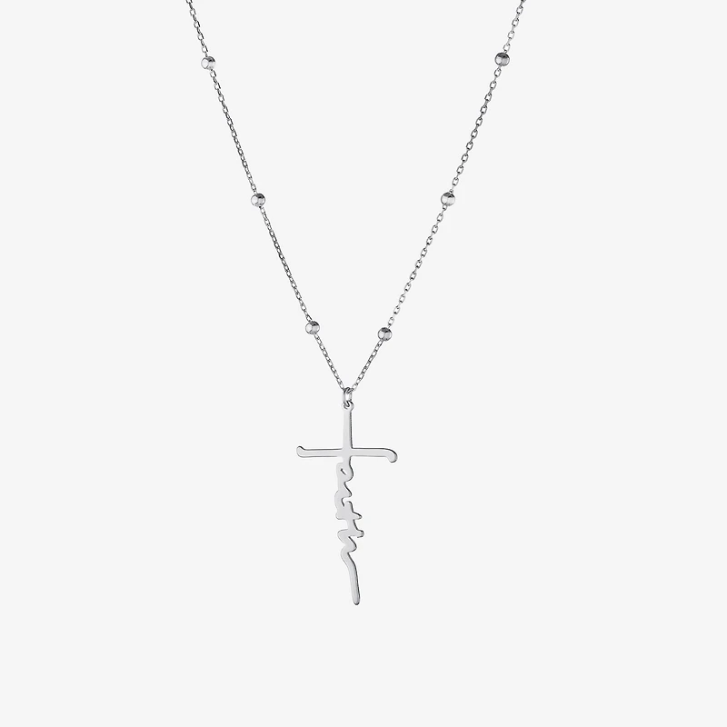 Womens Sterling Silver Cross Inch Pendant Necklace