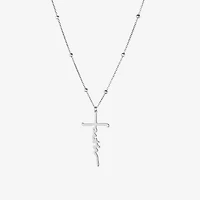 Womens Sterling Silver Cross Inch Pendant Necklace