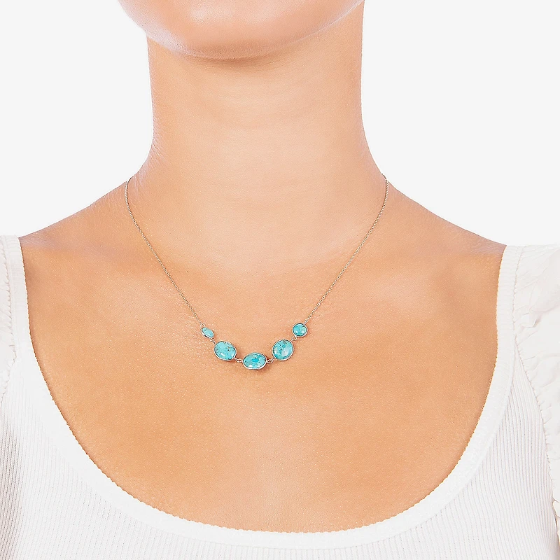 Womens Blue Sterling Silver 18 Inch Statement Necklace