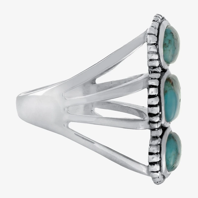 Womens Enhanced Blue Turquoise Sterling Silver Oval Cocktail Ring