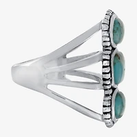 Womens Enhanced Blue Turquoise Sterling Silver Oval Cocktail Ring