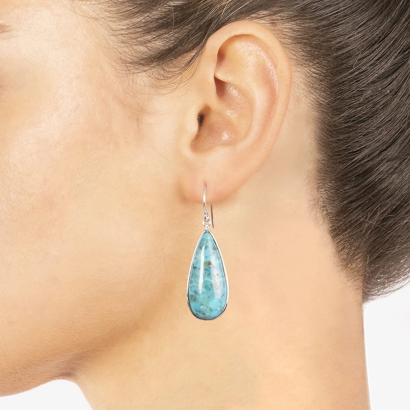 Womens Enhanced Blue Turquoise Sterling Silver Pear Drop Earrings