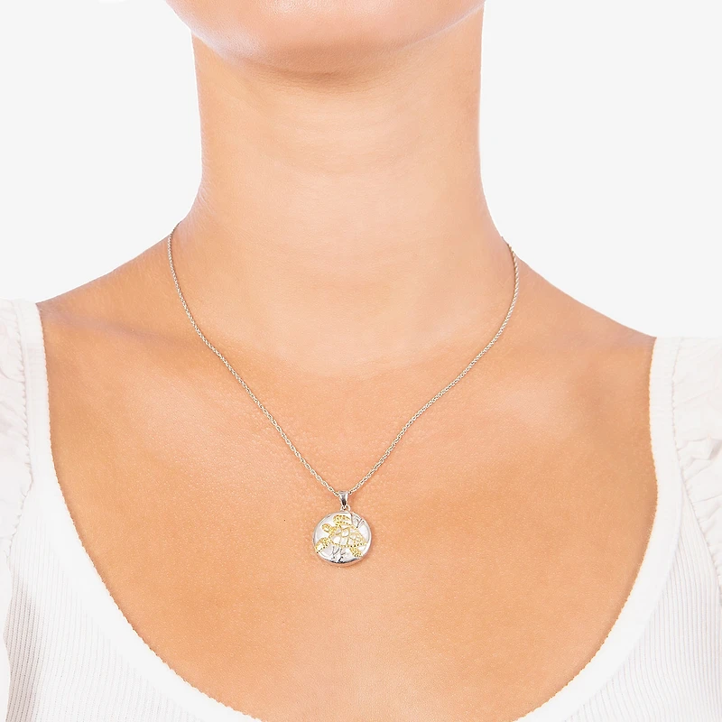 Turtle Womens White Mother Of Pearl 14K Two Tone Gold Over Silver 18 Inch Pendant Necklace