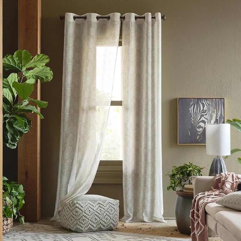 Distant Lands Fiji Printed Grommet Top Sheer Single Curtain Panel