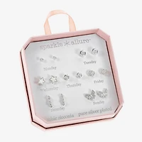 Sparkle Allure Days Of The Week Womens Cubic Zirconia 14K Gold Over Brass Butterfly Flower Star 7 Pair Earring Set