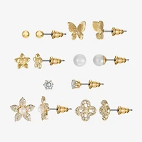 Sparkle Allure Days Of The Week Womens Cubic Zirconia 14K Gold Over Brass Butterfly Flower 7 Pair Earring Set